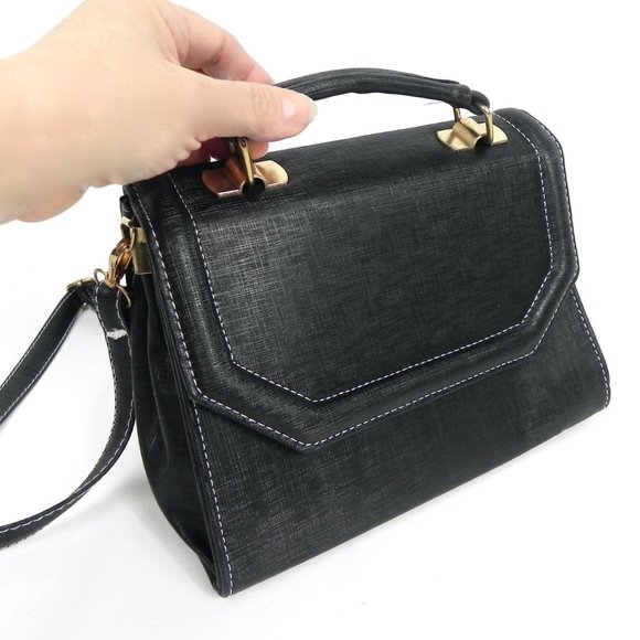 NWT Black Retro Fabric Handbag | Vintage Look Purse - Picture 10 of 10